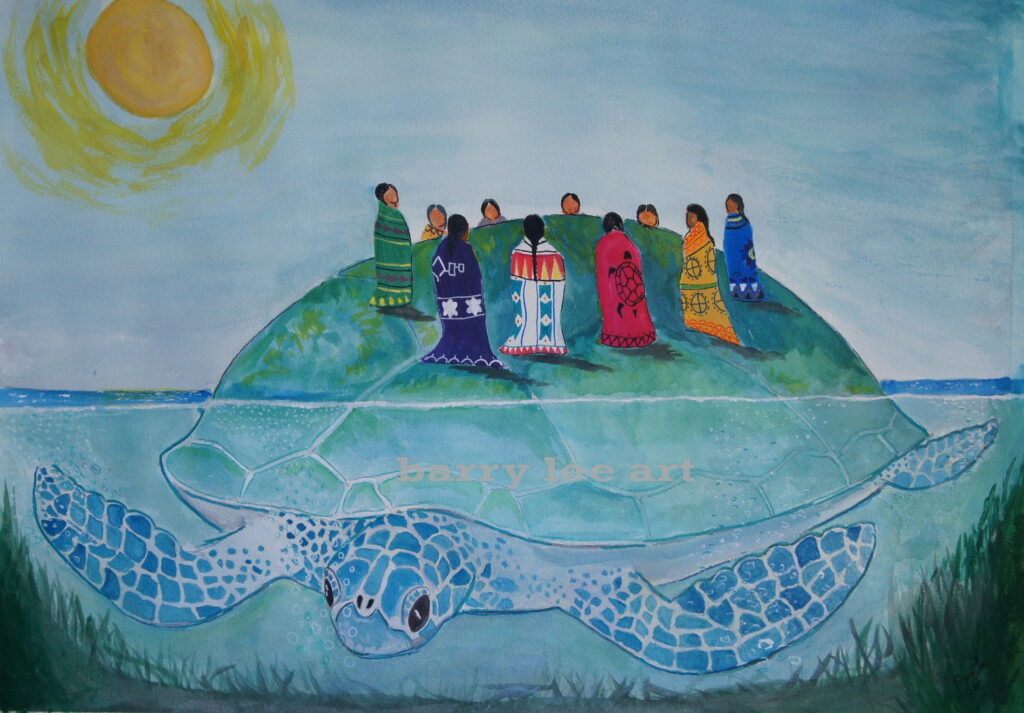 Turtle Island Ladies: women’s circle on a symbolic turtle island.

Watercolor 22x30 140# paper

$350